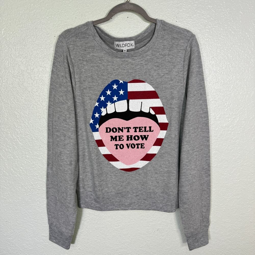 Wildfox Baggy Beach Jumper Womens Medium Vote Mouth Republican Democrat Sweater